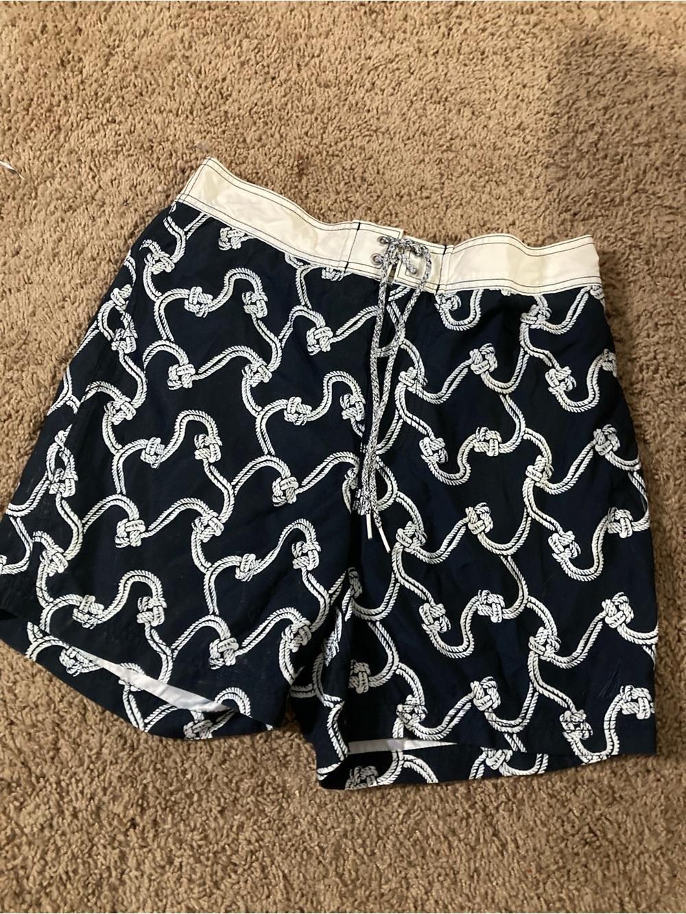 Nautica Navy Swim Shorts with White Rope Print